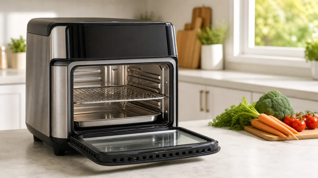 Air fryer ovens with cleaner stainless steel interiors