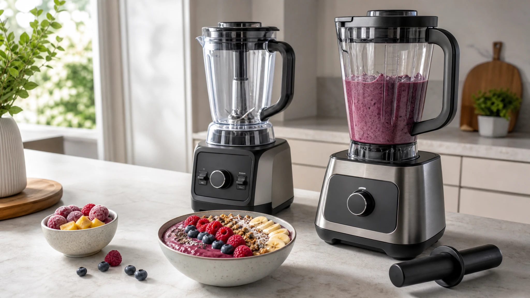 Blenders and frozen-fruit smoothie bowls for thick blends at home.