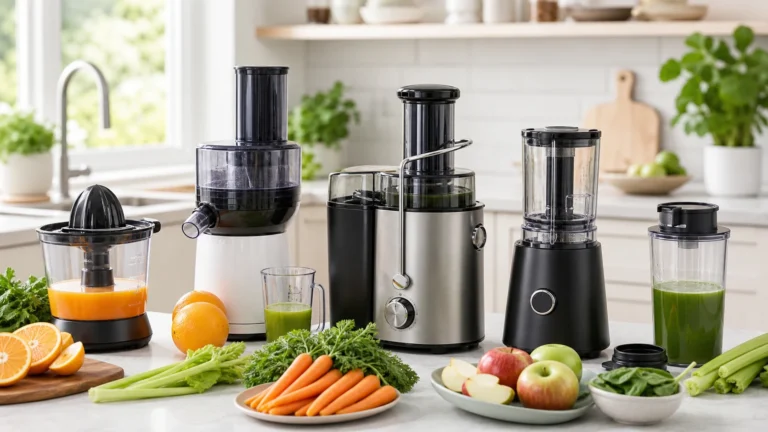 Best budget juicers on a bright kitchen counter with fresh produce