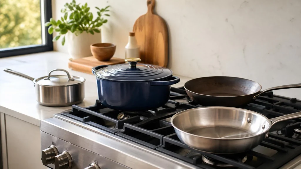 Cookware that works well with the instant heat control of gas stoves.