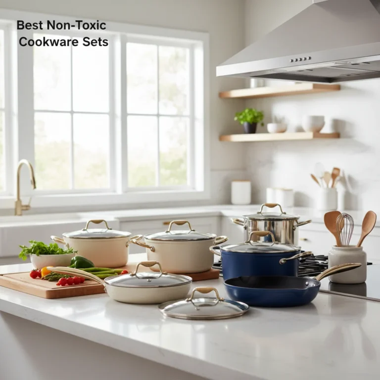 Best non-toxic cookware sets on a bright kitchen counter