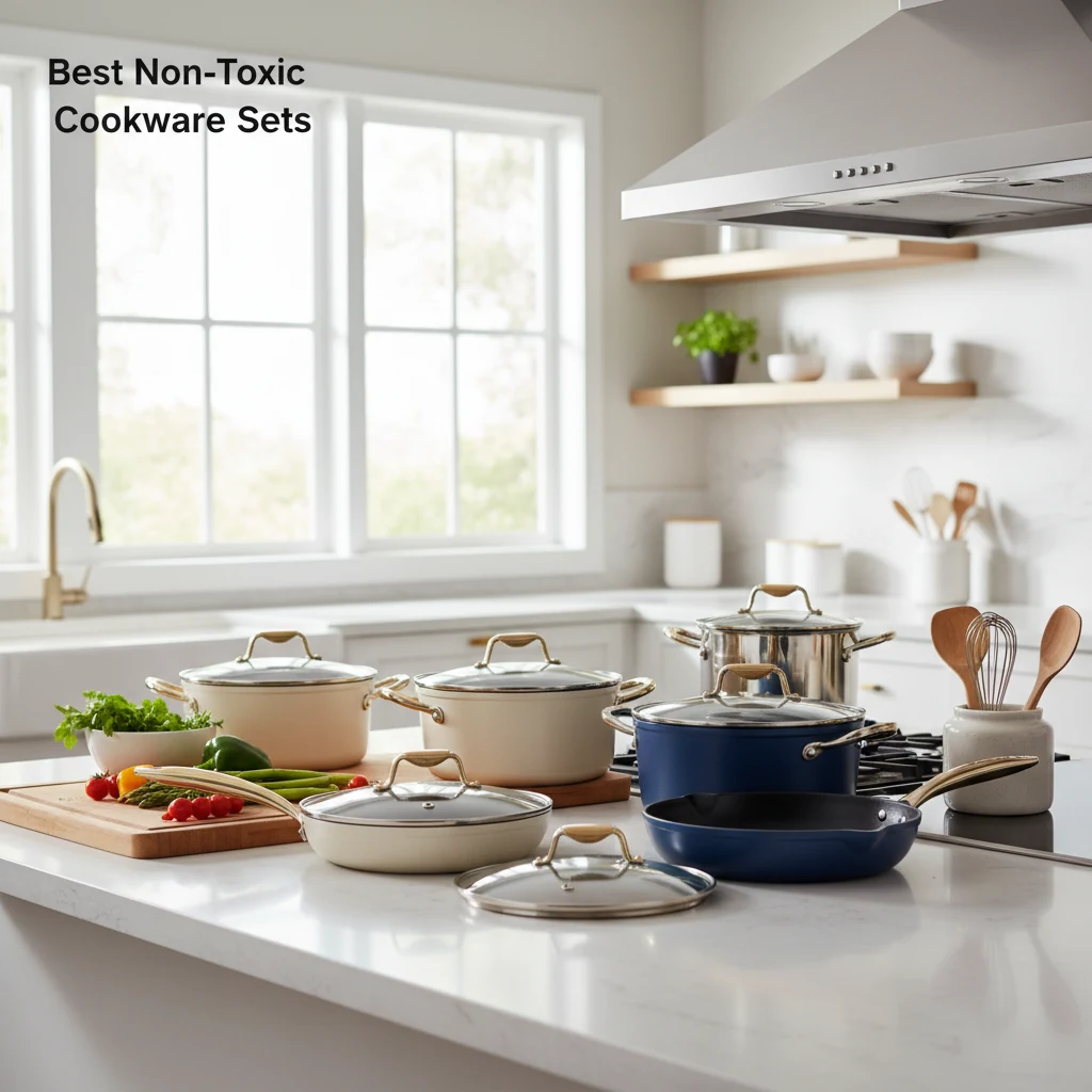 Best non-toxic cookware sets on a bright kitchen counter