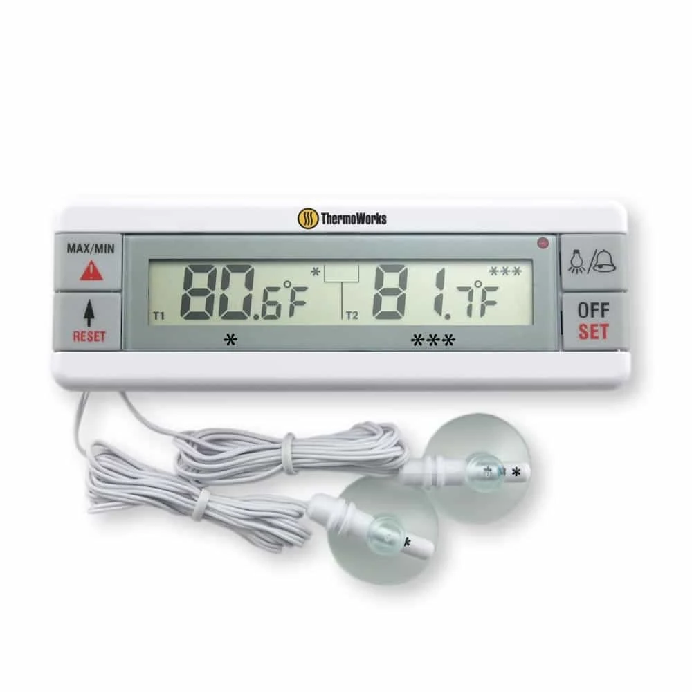 ThermoWorks Fridge/Freezer Thermometer (RT8100) – people who want dedicated refrigerator and freezer readings on one display
