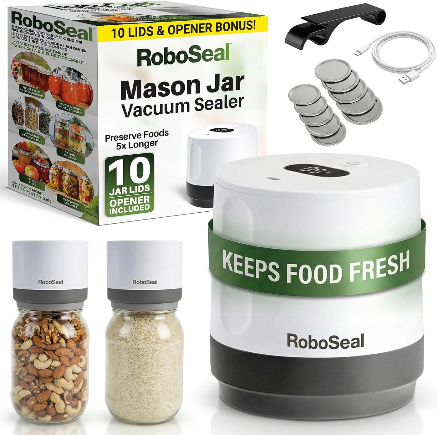 RoboSeal Rechargeable Mason Jar Vacuum Sealer – people who want a dedicated cordless jar sealer with automatic shutoff and an included lid starter set
